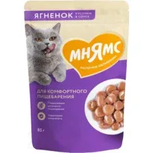 Мнямс для кошек Кусочки в соусе с ягненком для комфортного пищеварения 85 г