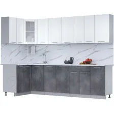 Готовая кухня Интерлиния Мила 12x28 (белый платинум/бетон портленд/белый гранит)