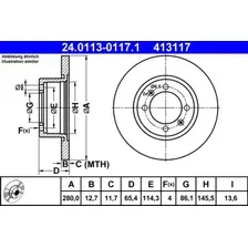 Тормозной диск ATE 24.0113-0117.1 полный , передняя ось