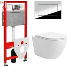 Унитаз подвесной с инсталляцией Lauter Vortex 2110830 + TECE Kit 9400412 с кнопкой (хром)
