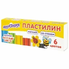 Пластилин мягкий ЮНЛАНДИЯ "ВЕСЕЛЫЙ ШМЕЛЬ", 6 цветов, 90 г, СО СТЕКОМ, 106671 2шт