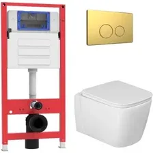 Унитаз подвесной Oliveeka OL-MQ-003 + OL-G1 + OL-R22-BG (матовое золото)