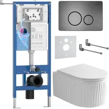 Унитаз подвесной Roxen Antares Tornado Long в комплекте с инсталляцией StounFix Dual Fresh 6 в 1 868439 (кнопка: брашированное золото матовая)