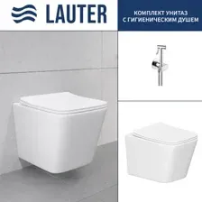 Унитаз подвесной Lauter Square с жестким сиденьем Soft Close 214903 + Breez 21GN7071CH (скрытое крепление)