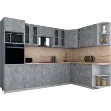 Готовая кухня Интерлиния Мила Gloss 1.88x3.0 правая (керамика/керамика/травертин серый)