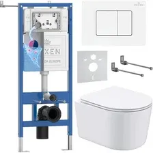Унитаз подвесной Roxen Simple Compact в комплекте с инсталляцией StounFix Dual Fresh 6 в 1 868627 (кнопка: брашированное золото матовая)