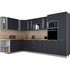 Готовая кухня Интерлиния Мила Gloss 1.88x3.4 левая (графит софт/графит софт/травертин серый)