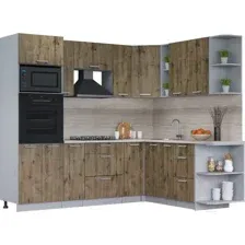 Готовая кухня Интерлиния Мила Лайт 1.88x2.4 правая (дуб веллингтон/дуб веллингтон/травертин серый)