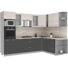 Готовая кухня Интерлиния Мила 1.88x2.8 правая (вудлайн кремовый/антрацит/бискайская сосна)