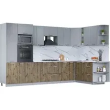 Готовая кухня Интерлиния Мила Лайт 1.88x3.4 правая (серебро/дуб веллингтон/белый гранит)