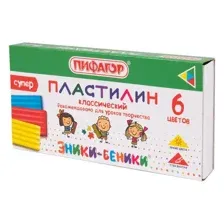 Пластилин классический ПИФАГОР "ЭНИКИ-БЕНИКИ СУПЕР", 6 цветов, 120 г, стек, 106428 2шт