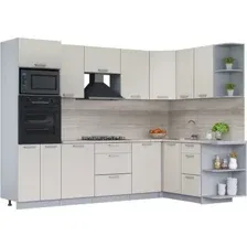 Готовая кухня Интерлиния Мила Лайт 1.68x2.8 правая (персидский жемчуг/перс. жемчуг/травертин серый)