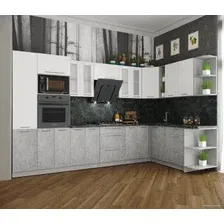 Готовая кухня Интерлиния Мила Пластик 1.88x3.4 правая (мрамор/белый глянец/кастилло темн)
