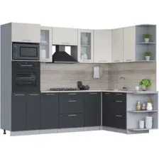 Готовая кухня Интерлиния Мила 1.68x2.6 правая (персидский жемчуг/антрацит/травертин серый)