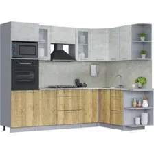 Готовая кухня Интерлиния Мила 1.68x2.6 правая (бетон лайт/дуб золотой/опал светлый)