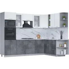 Готовая кухня Интерлиния Мила 1.88x2.8 правая (белый платинум/бетон портленд/белый гранит)