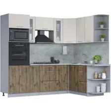 Готовая кухня Интерлиния Мила 1.68x2.4 правая (персидский жемчуг/дуб веллингтон/серый каспий)