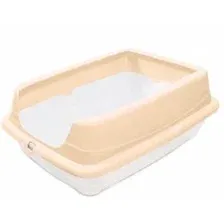 Туалет для кошек Gamma прямоугольный с высоким бортом Пушок, белый/бежевый, 455х350х190 мм