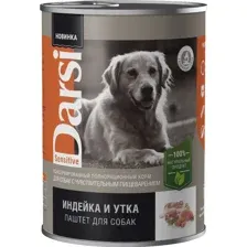 Влажный корм для собак Darsi Индейка и утка паштет / 8015 (410г)