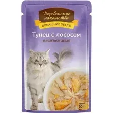 Консервированный корм для кошек Деревенские лакомства Тунец с лососем в желе 70 г