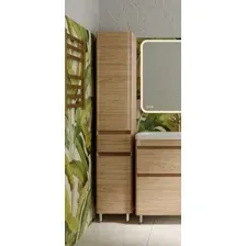 Symbolite Шкаф-пенал для ванной Атлантика 35 L Люкс Plus с корзиной (ясень перламутр)