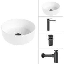 Умывальник Lauter 21499-31 + Cascade 21СК0655BS + сифон 21635B + дон.клапан 21190B (черный матовый)