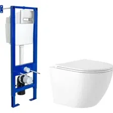 Унитаз подвесной Saniteco KW-9003W Rimles + Berges Atom Line 410 040338 (с кнопкой)