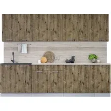 Готовая кухня Интерлиния Мила Лайт 2.8 (дуб веллингтон/дуб веллингтон/травертин серый)