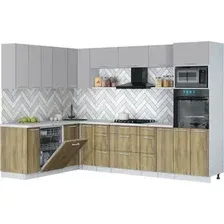 Готовая кухня Интерлиния Мила Gloss 1.896х2.98-2 (дуб вотан/грей/серый каспий)