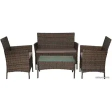 Набор садовой мебели TetChair 210013 (диван/2 кресла/стол со стеклом, коричневый)