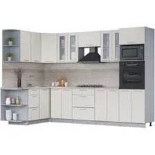 Готовая кухня Интерлиния Мила 1.68x3.0 левая (персидский жемчуг/персидский жемчуг/травертин серый)