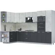 Готовая кухня Интерлиния Мила Лайт 1.68x3.2 левая (бетон лайт/антрацит/опал светлый)