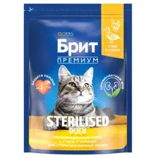 Сухой корм  Brit Premium Cat Sterilised для взрослых стерилизованных кошек с уткой и курицей - 2 кг