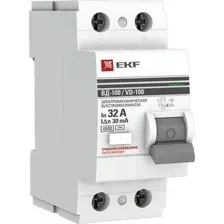 Устройство защитного отключения EKF PROxima ВД-100 2P 32А 30мА elcb-2-32-30-em-pro