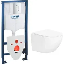 Унитаз подвесной с инсталляцией Lauter Sulzdorf + GROHE Rapid SL 39504000 + панель GROHE 37131000 (белый с микролифтом)