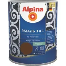 Эмаль Alpina По ржавчине 3 в 1 RAL8011 (750мл, шелковисто-матовый темно-коричневый)