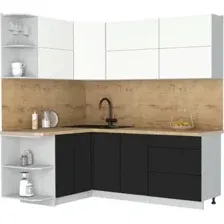 Кухонный модуль Интерлиния Мила Матте 1.5x2.1 А (белый/черный/дуб бунратти)