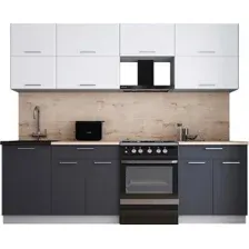 Готовая кухня Интерлиния Мила Gloss 60-25 (белый софт/графит софт/травертин серый)