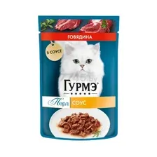 Влажный корм для кошек ГУРМЭ Перл кусочки в соусе говядина пауч 75 г (7613287870193)