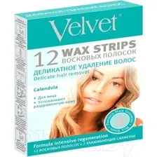 Полоски восковые Velvet Деликатное удаление волос, для лица, 12 шт