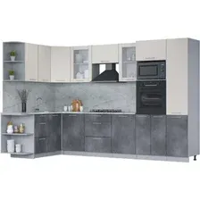 Готовая кухня Интерлиния Мила 1.68x3.2 левая (персидский жемчуг/бетон портленд/серый каспий)