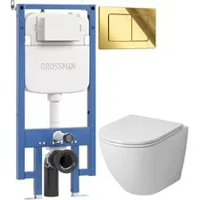 Унитаз подвесной Grossman GR-4455SQ + 900.K42.01.000 + Classic 700.K45.04.30M.30M (золотой глянцевый)
