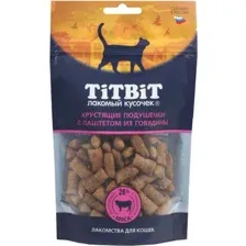Лакомство для кошек TiTBiT Хрустящие подушечки с паштетом из говядины / 25321 (60г)