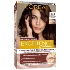 Крем-краска для волос L'OREAL Excellence Crème без аммиака с тройным уходом, тон 4U, 255 г