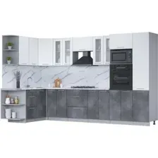 Готовая кухня Интерлиния Мила 1.68x3.4 левая (белый платинум/бетон портленд/белый гранит)
