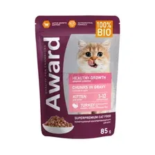Влажный корм для котят AWARD Healthy Growth Кусочки в соусе индейка пауч 85 г (7176809)