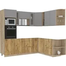 Готовая кухня Интерлиния Мила 1.88x2.4 правая без столешницы (серебристый/дуб золотой)