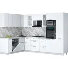 Готовая кухня Интерлиния Мила Gloss 1.896х2.98 (белый/белый/серый каспий)