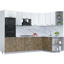 Готовая кухня Интерлиния Мила Лайт 1.68x2.8 правая (белый платинум/дуб веллингтон/белый гранит)