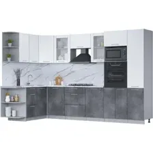 Готовая кухня Интерлиния Мила 1.68x3.2 левая (белый платинум/бетон портленд/белый гранит)